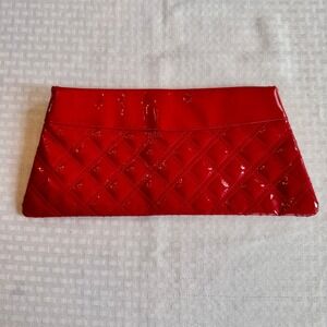 Murval Red Quilted Patent Leather Clutch Bag Y2K Retro High Shine Envelope Purse